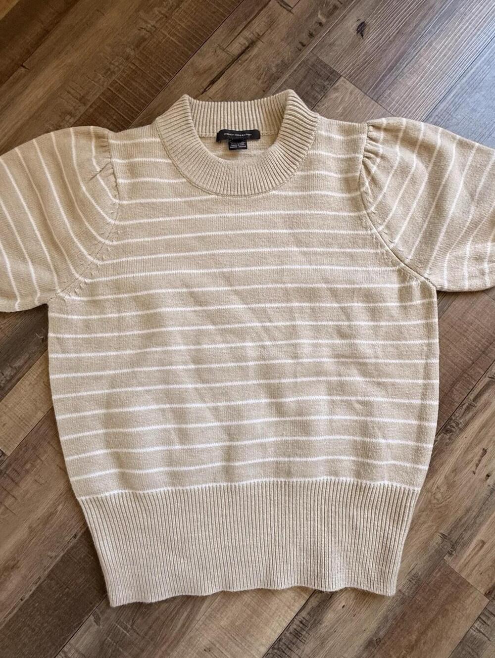 French Connection Baby soft Short Sleeve Jumper Striped Oatmeal Sz S